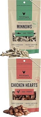 Vital Essentials Freeze Dried Minnows 1 oz & Chicken Hearts 1.9 oz Dog Treats Bundle
