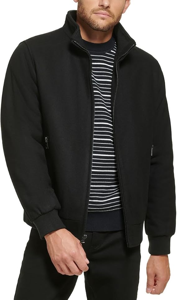 Calvin Klein Mens Ribbed Trim Wool Bomber Jacket Black M