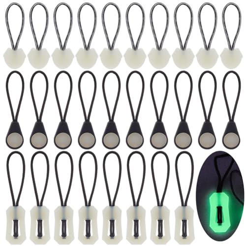 WEBEEDY 30pcs Luminous Zipper Pull Replacement 3 Styles Green Glow in The Dark Zipper Puller Tab Head Detachable Zippers Repair for Camping Tent Luggage Suitcase Backpacks Coat Outdoor Boots Purse