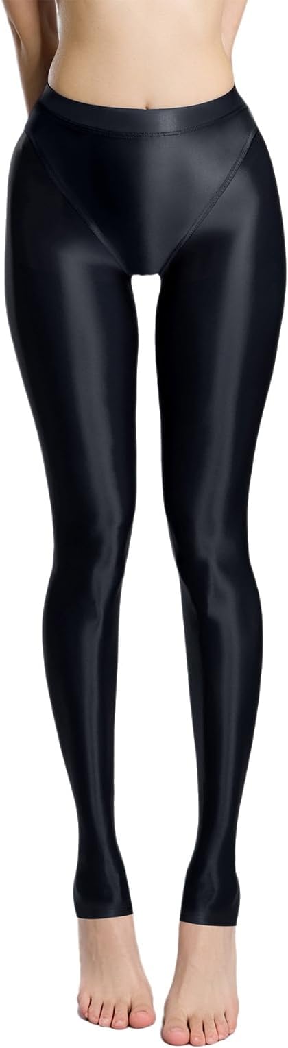 Linjinx Women Shiny Glossy Tight Workout Pants Tummy Control High Waist Sport Leggings Soft Stretchy Underwear