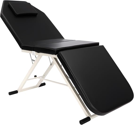 Portable Folding Tattoo Table, Versatile Massage Chair with Breathing Sinkhole, Salon Couch Recliner for SPA Centers and Hospitals, Backrest Tilt Angle 70°, Black