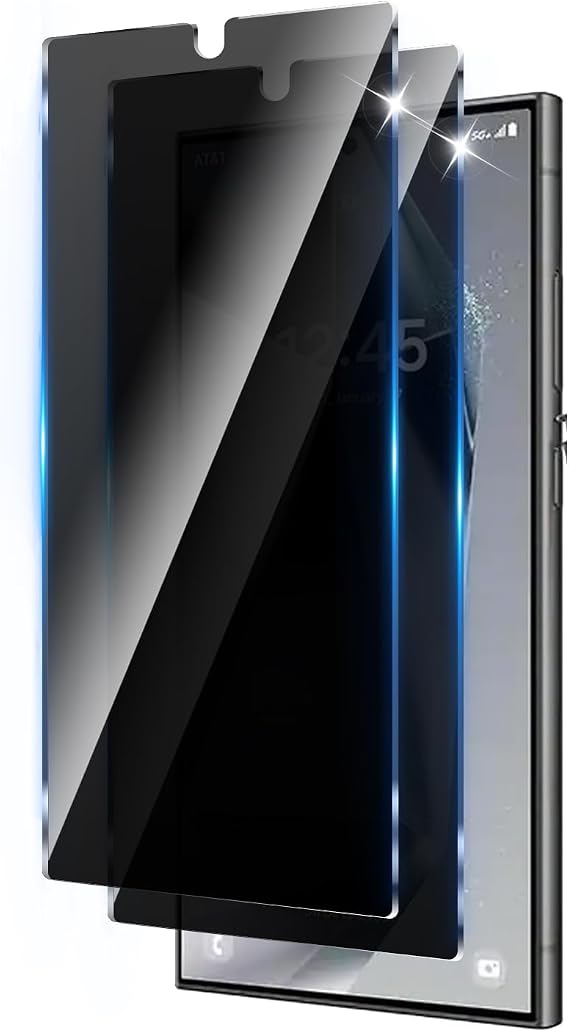 2 Pack Privacy Screen Protector Designed for Samsung Galaxy S24 Ultra,Full Coverage Anti-Spy Tempered Glass Film,9H Hardness,Anti-Fingerprint,Bubble Free,Easy to Install