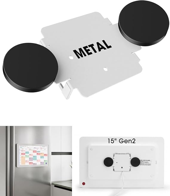Magnetic Mount for Skylight Calendar 15 (Gen 2), Refrigerator Metal Surface Adapter with Dual Magnets, White Back Plate Stand Accessory for Kitchen Command Center