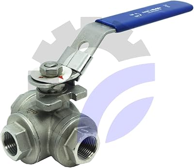 AF Hydro 1 Female NPT 3-Way Reducing Ball Valve, T Mounting Pad Stainless Steel SS316 Standard for Water, Oil and Gas with Blue Locking Handle