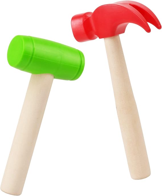 2pcs Toy Hammer Simulation Wooden Hammers Small Plastic Toddler Hammer Portable Kids Maintenance Tools Toys Pretend Fake Mallet Hammers for Boys Girls