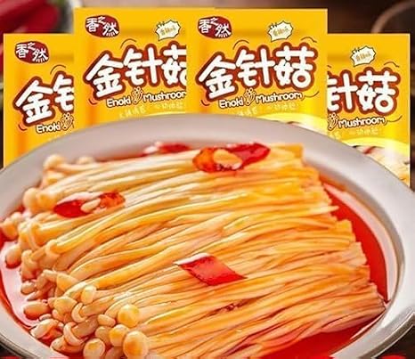 Instant Fresh spicy golden enoki mushroom 10/20/30packs,spicy strips,Chinese specialty food,red oil enoki mushroom,seasoned dishes,Vegan snacks gift,side dish,healthy instant pickles (10 packs)