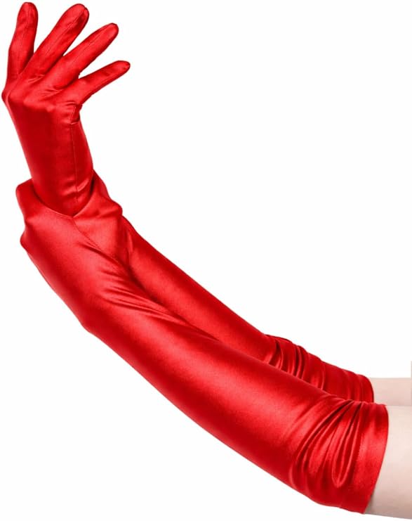 Red Long Satin Opera Gloves - Roaring 20's Fancy Flapper Elbow Gloves