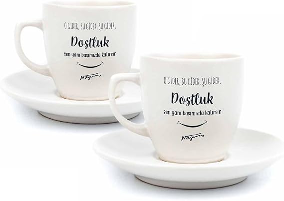 Dostluk 2 Kişilik 4 Parça Krem Türk Kahvesi Fincan Seti - Hediyelik Kahve Fincanı Seti