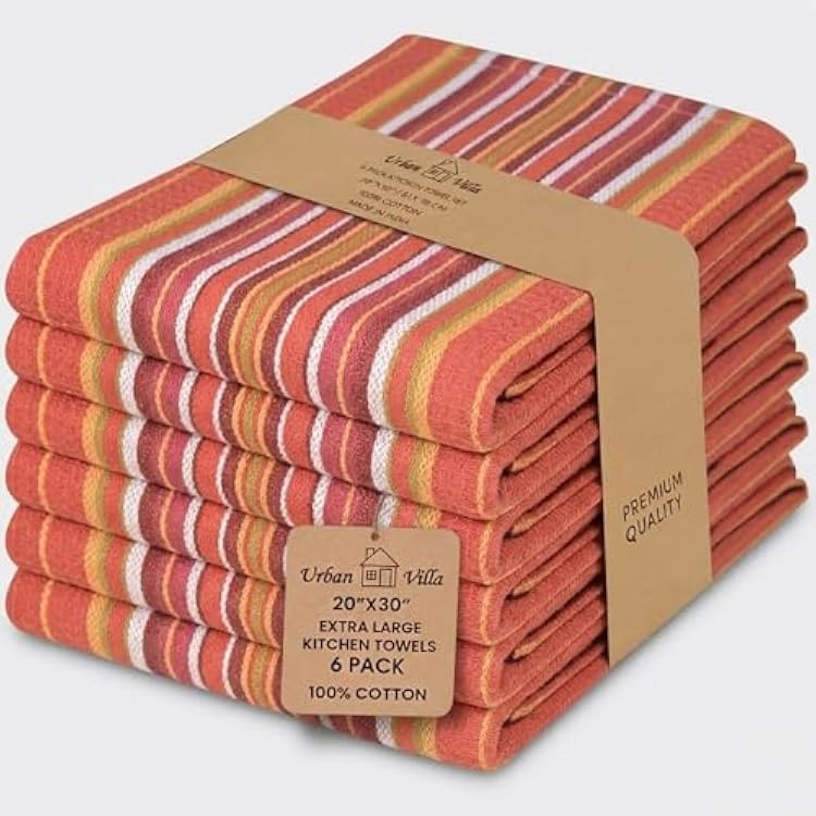 Urban Villa Kitchen Towels 100% Cotton Dish Towels for KitchenSet of 6 20x30 Dish Cloths Highly Absorbent Kitchen Linen Set with Hanging Loop Perfect for Drying Dishes Cleaning Hand Towels - Rust