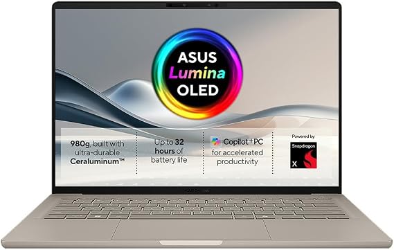 ASUS Zenbook A14 UX3407QA Copilot+ PC Laptop | Qualcomm Snapdragon X Plus | 16GB RAM | 1TB PCIe SSD | 14.0" OLED Full HD Screen | Backlit Keyboard | Windows 11