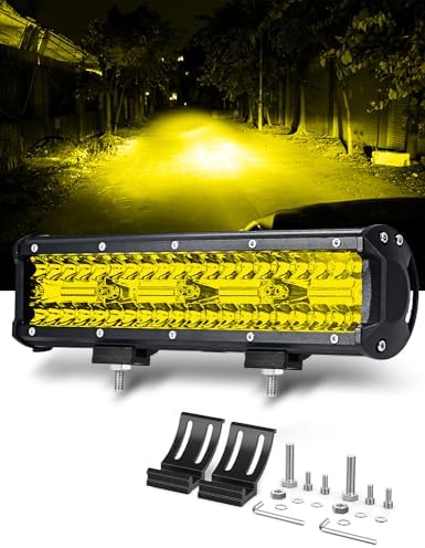 12 Inch Yellow Fog Lights 240W 24000LM Yellow LED Light Bar Offroad Spot Flood Combo Triple Row Driving Work Lamps Compatible with Jeep SUV ATV UTV Pickup Boat Marine