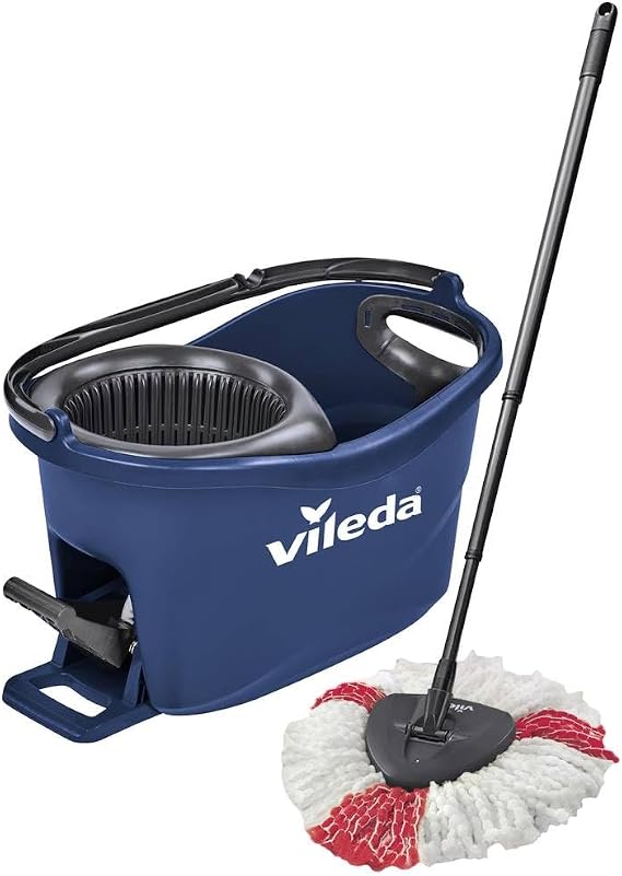 Vileda Turbo EasyWring & Clean Floor Mop Complete Set, Mop and Bucket with Power Spinner, Blue