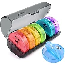 Daily Pill Organizer (Twice-a-Day) - Weekly AM/PM Pill Box, Round Medicine Organizer, 7 Day Pill Container, Vitamin Organizer for Vitamin Fish Oils Supplement