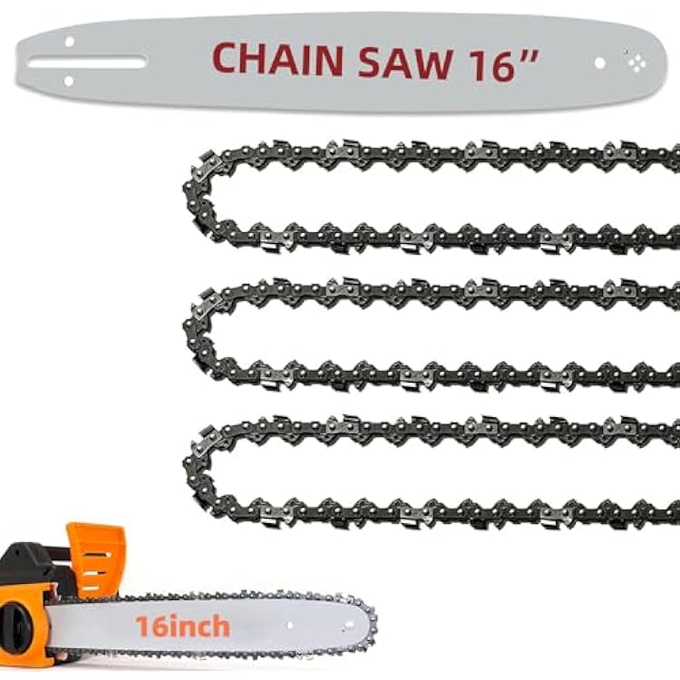 16 Inch Bar and Chain Combo, 16-Inch Replacement Chainsaw Bar and Chains 56 Drive Links .050 Gauge, 38 Pitch Compatible with Craftsman, Echo, Poulan 3Chains1Bar