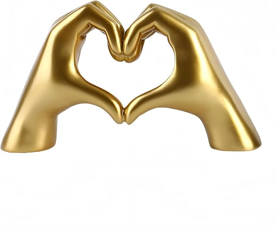 Heart Hands Sculpture, Gold Decor for Living Room Bedroom Bookshelf Coffee Table, Aesthetic Heart Shaped Statue Love Finger Sculptures for Home Decor, Birthday Anniversary Valentine Gifts-Small Size
