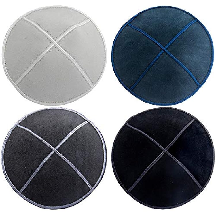 Pack of 4-Pcs - Hq 4-Colors Suede Kippah for Men Boys and Kids, Yamaka Hat from Israel - Kippot Bulk 5.9inch - 15CM