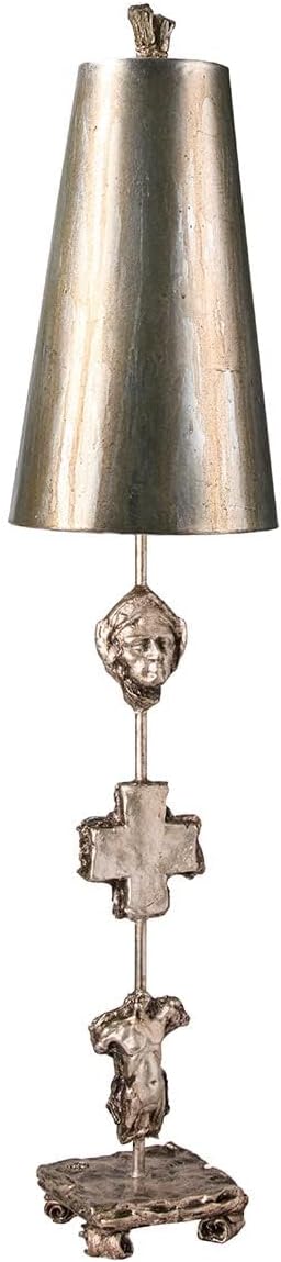 TA1014 Fragment Silver Table Lamp, Silver Leaf and Umber Glaze stem with Fragments cast from Ancient Stonework