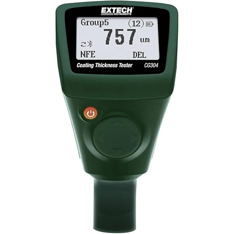 Extech CG304 Coating Thickness Tester, Bluetooth, Ferrous Non-Ferrous | Ferrous 0-1250um, non-ferrous 0-2000um, Bluetooth, zero plate, calibration films, backlit LCD
