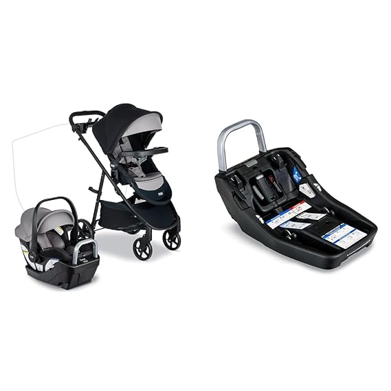 Britax Willow Brook S+ Baby Travel System, Infant Car Seat and Stroller Combo with Alpine Base, Graphite Onyx & AlpineTM Infant Car Seat Base with ClickTight