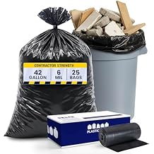 Plasticplace Contractor Trash Bags 42 Gallon 6.0 Mil Black Heavy Duty Garbage Bag 33 x 48 (25 Count)