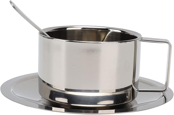 Cyrank Stainless Steel Coffee Cup, Coffee Mugs Espresso Cups Set Tea Cups Double Walled Coffee Cup with Saucer and Spoon for Home(260ml)