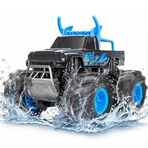 BainGesk Waterproof Remote Control Monster Truck Toys, 1:16 RC Car, 2.4GHz 4WD All Terrain Car Toys with 2 Rechargeable Batteries, Off-Road Truck Gifts for 6, 7, 8, 9, 10, 11, 12 Year Old Boys