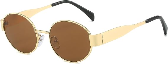 Trendy Oval Sunglasses for Women Men Retro Round Sunglasses Metal Frame Glasses