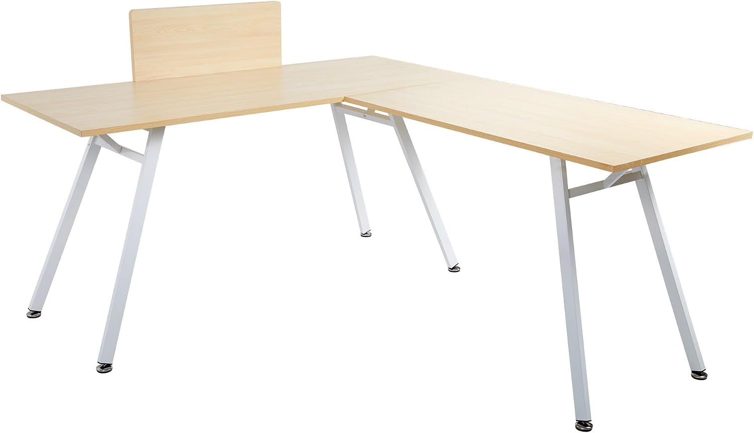 63 x 35 L-Shaped Computer Desk, Large Corner Desk Workstation for Home Office, Wood & Metal Construction, White & Oak Finish, PCLaptop Study Table Oak and White