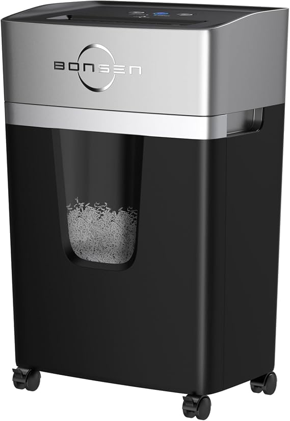 BONSEN 12-Sheet Micro Cut Paper Shredder for Home Office Use | 40-Minutes Running Time, 55 dB Ultra-Quiet with Anti-Jam, Shredding Shreds Credit Card/Staples, 5.3 Gallons Pullout Bin