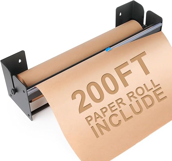 Perkhomy 48 Inch Paper Roll Dispenser and Cutter - Heavy-Duty Wall Mountable, Non Slip Tabletop - Kraft, Freezer, Butcher Paper - Up to 300ft Rolls (Black, 48 Inch)