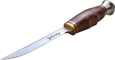 Elk Ridge - Outdoors OUTSKIRT Fixed Blade Knife - 7.0-in Overall, Satin Finish Stainless Steel Skinner Blade, Stacked Leather Handle, Includes Leather Sheath, Hunting, Camping, EDC - ER-200-31LBR