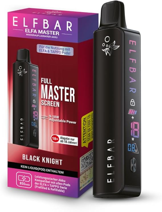 ELFA MASTER I kein Liquid kein Nikotin enthalten I 850 mAh Akku Kit I USB-C Schnellladung MTL/RDL (Black Knight)