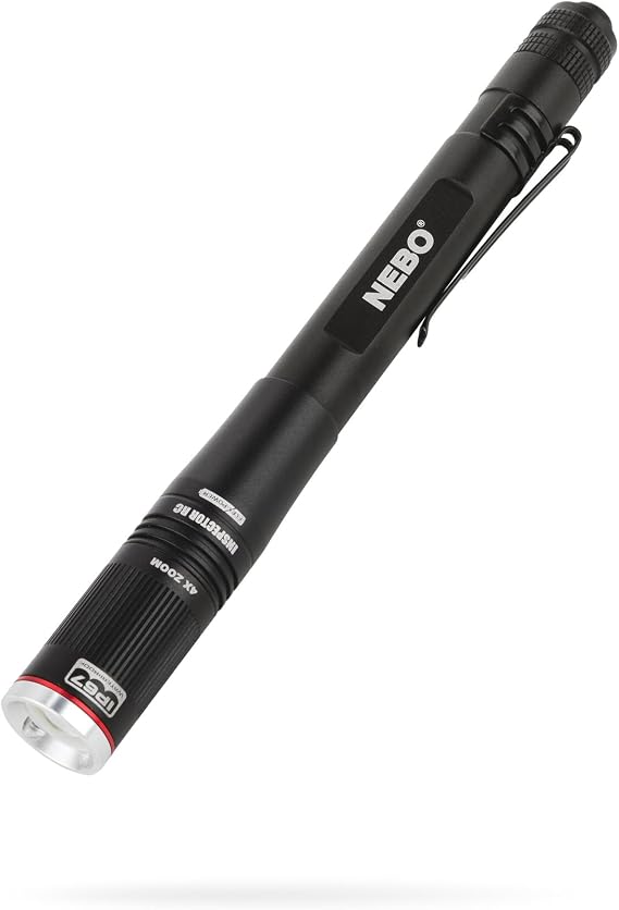 NEBO Inspector 360 Pen Light, 360 Lumen LED Rechargeable Pocket Light-Black | 360 Lumen Inspection Light, 3 Modes, Hands-Free Steel Clip, Flex Power, IP67 Waterproof & Impact-Resistant