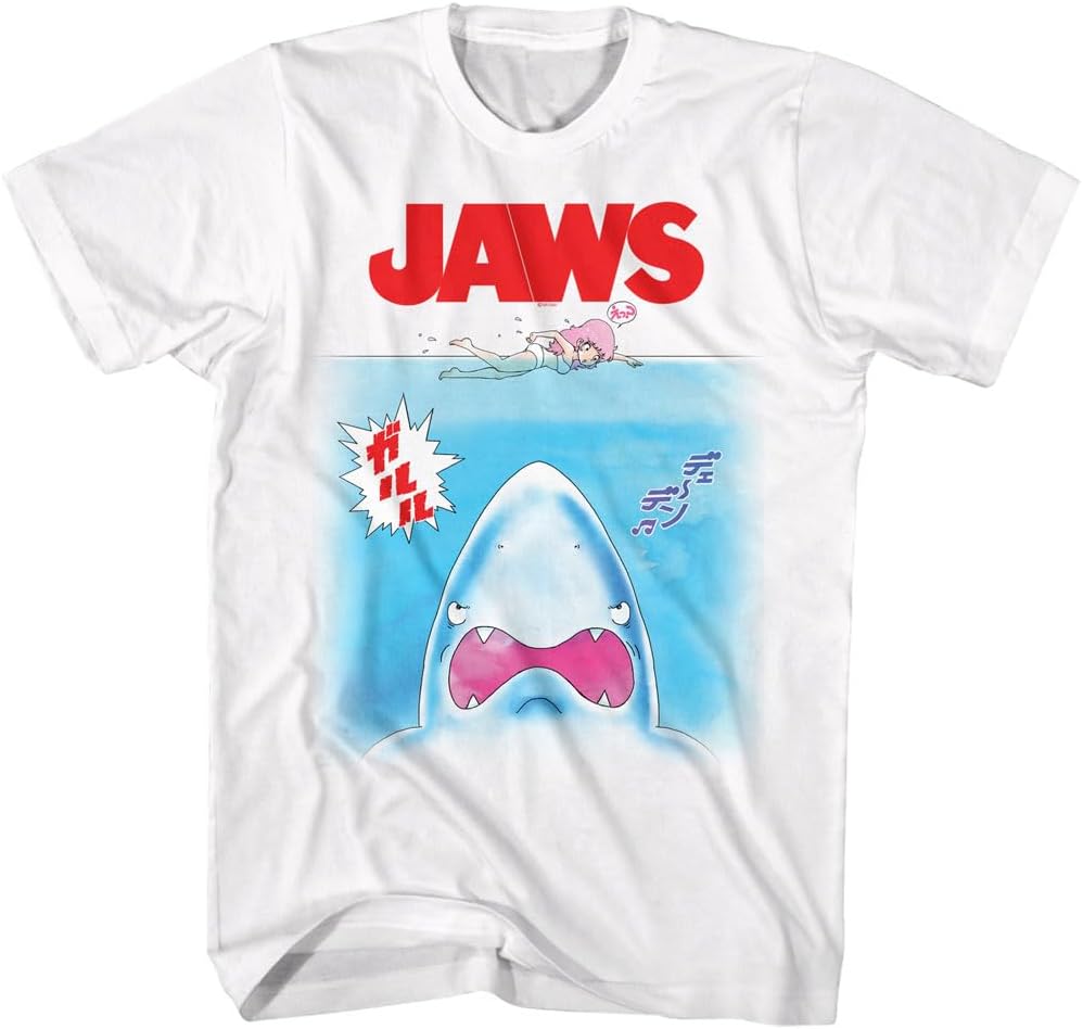 Jaws Movie T Shirt Retro Anime White Short Sleeve 70s Horror Shark Film Vintage Style Graphic Tees