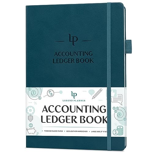 Legend Accounting Ledger Book Hardcover Bookkeeping Log for Small Business & Personal Use Columnar Book Money Expense Journal Large Format 7x10 Dark Teal, Smaller Than A4 7x10