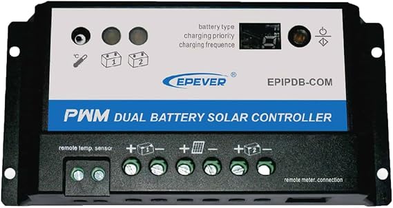 EPEVER EPIPDB-COM Series Dual Battery Solar Charge Controller 20A 12V/24V Auto Work for RVs Caravans and Boats etc Duo Battery Solar Charging System