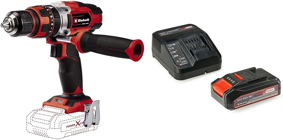 Einhell TE-CD 1848 Li-i Solo, Cordless Impact Screwing and Einhell 18V 2.5 Ah PXC Starter Kit Startup Set