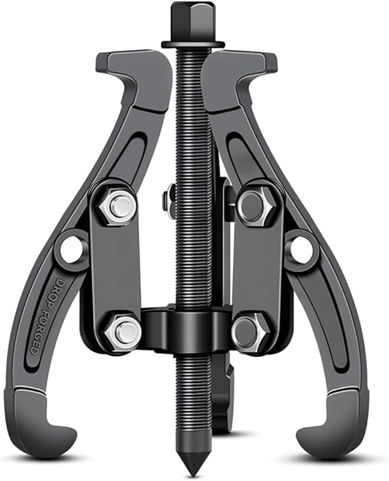 BELOMI 4 Inch 3-Jaw Bearing Puller with Reversible Jaws | carbon steel construction, black oxide finish, even-pressure operation, for gears and pulleys, auto repair tools