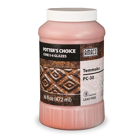AMACO Potter's Choice PC-30 Temmoku Dark Brown Tan Speckled High Fire Glaze Pint, 16 oz. (473 mL), Layerable Mid-High Fire Cone 5-6 (PC) Liquid Ceramic Pottery Glaze for Bisque
