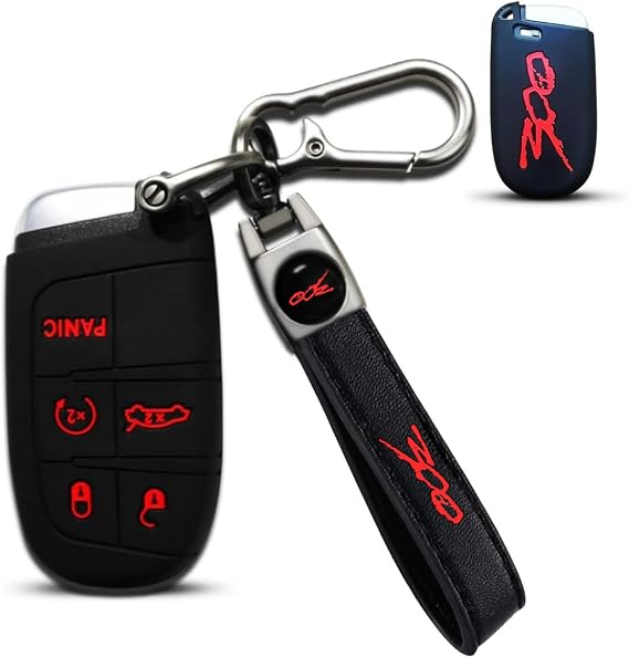 for 300 Emblem car Keychain with Soft Silicone Protection Key Case for Chrysler 300/C/ 300S Accessories (Red)