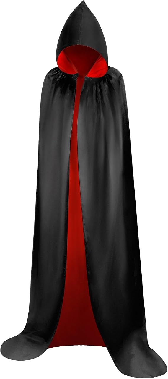 Myir JUN Black Red Cape Adult Unisex Womens Halloween Costume Robe Hooded | Halloween Costume Satin Witches Vampire Cloak Fancy Dress Up Children (S)