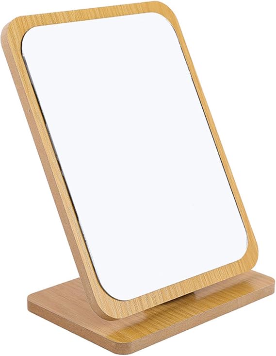 Wood Table Mirror Rectangular Compact Mirror on Stand Tabletop