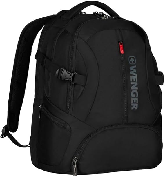 Wenger 600636 Transit 16' Backpack, Padded Laptop Compartment with iPad/Tablet/eReader Pocket in Black (27 litres), 46 Centimeters, WE600636