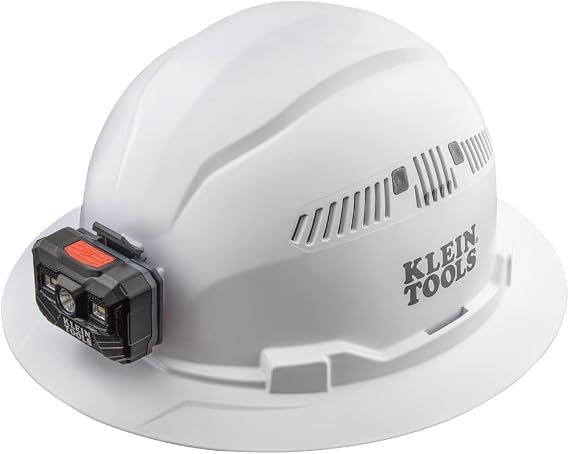 Klein Tools Hard Hat and Accessories Kit, Vented Full Brim Hard Hat, Headlamp, Sweat Band