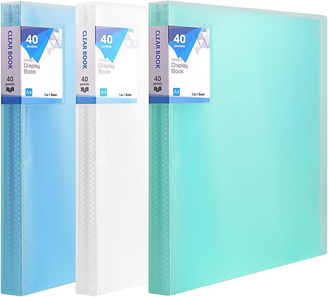 A4 Display Folder 40 Pockets, Binder with Plastic Sleeves Art Portfolio Folder with Clear Sheet Protectors for Certificate, Artwork & Documents ，3 Pack