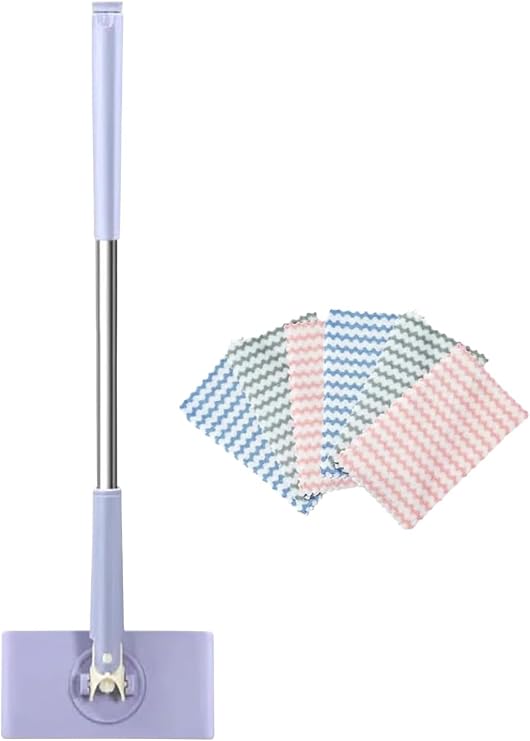 Snap Grip Mini Mop,Convenient Cloth Changing Mini Mop,Retractable Gap Dust Cleaner Flat Mops with Locking Head &Sweeping Cloths,(1mop + 5random Color Rags (Purple)
