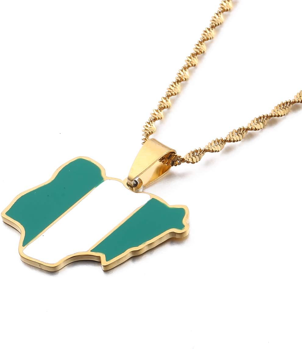 Nigeria Map Flag Pendant Necklaces SilverGold Color Nigerian Jewelry