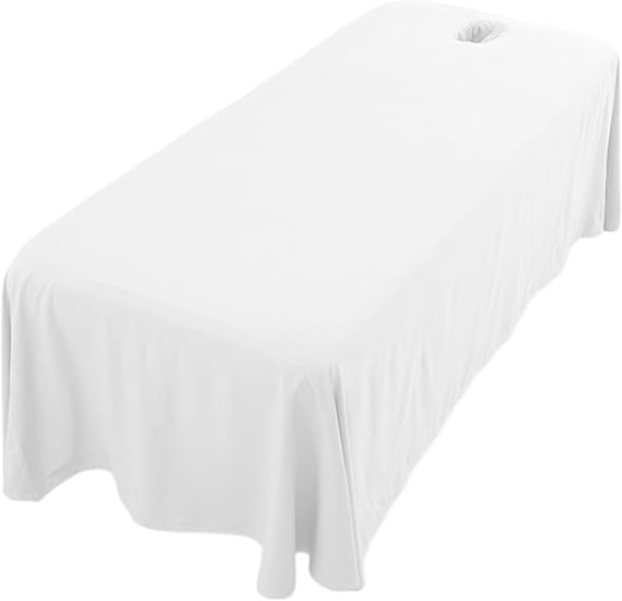 Massage Table Sheets Set,Massage Bed Cover,Breathable Massage Table Skirt with Face Hole,White Beauty Bed Protective Topper for Salon Massage