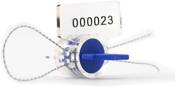 Leadseals(R) Anti-Tamper Twist Tight Roto Security Meter Seals High Electric Security Utility Plastic Padlock Gas Meter Seals Numbered (Pack of 100 PCS) with Stainless Wire (100 m) (Blue)