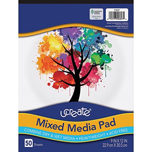 UCreate Mixed Media Pad, White, 9 x 12, 50 Sheets